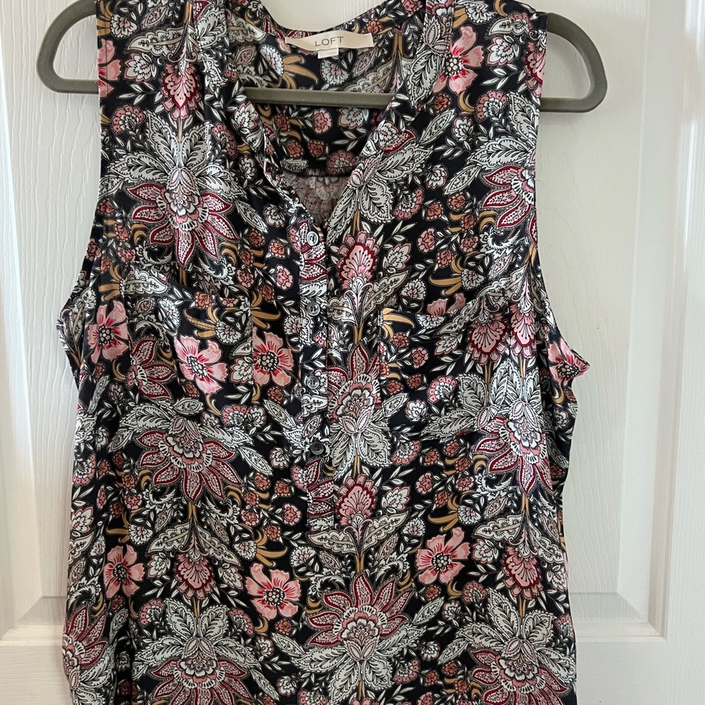LOFT Floral Sleeveless Blouse - Black and Pink
